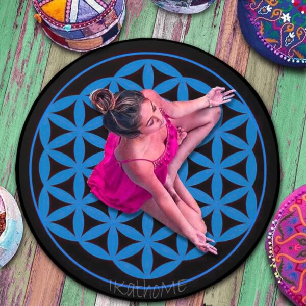 Tapis rond - Fleur de vie - Bleu - Méditation- Reiki – Image 2