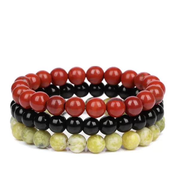 Bracelet lot de 3 pierres : Red stone- onyx- turquoise jaune